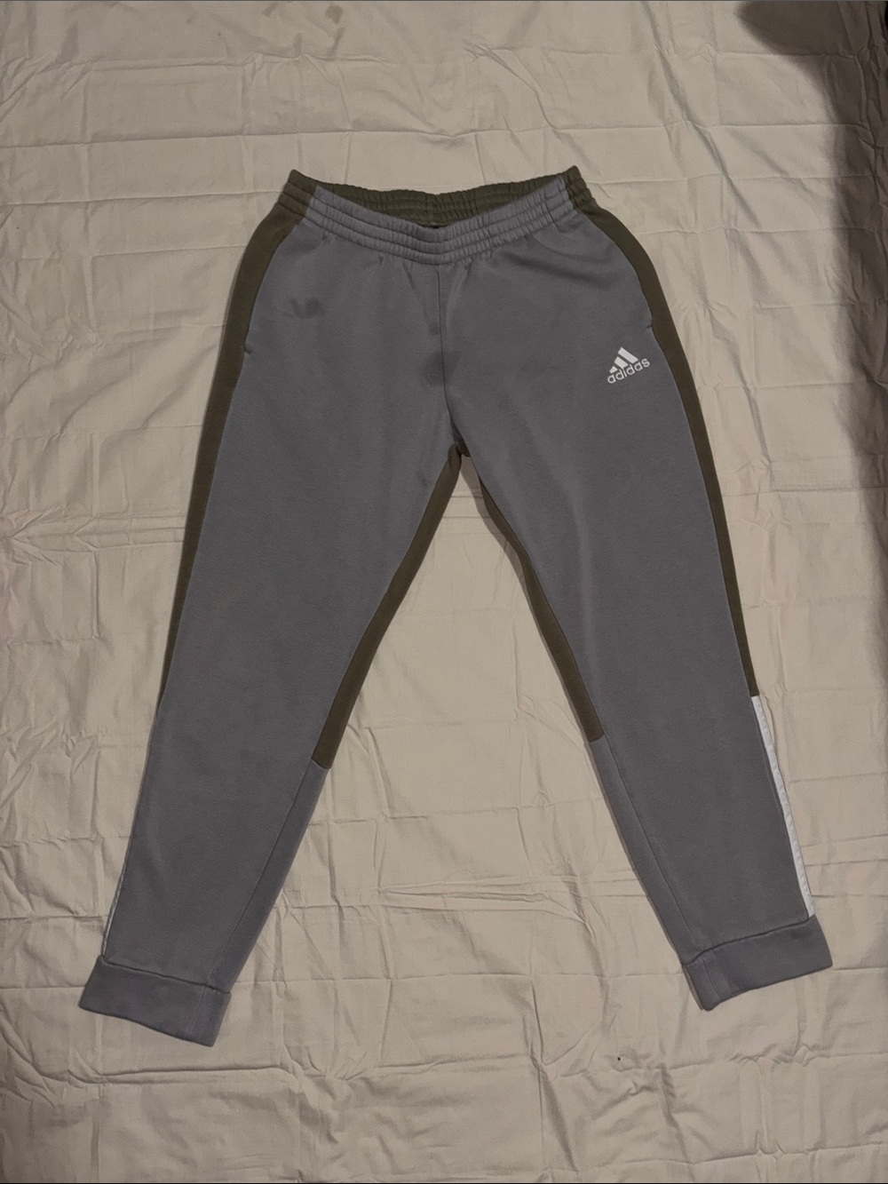 Adidas Gray Track Pants with Olive Trim